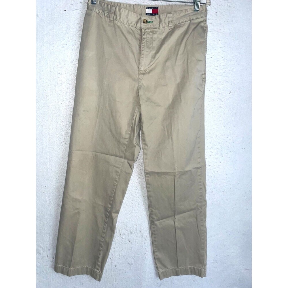 Tommy Hilfiger Pants Mens 30x30 Beige Casual Flat Front Trousers Chino Pocket